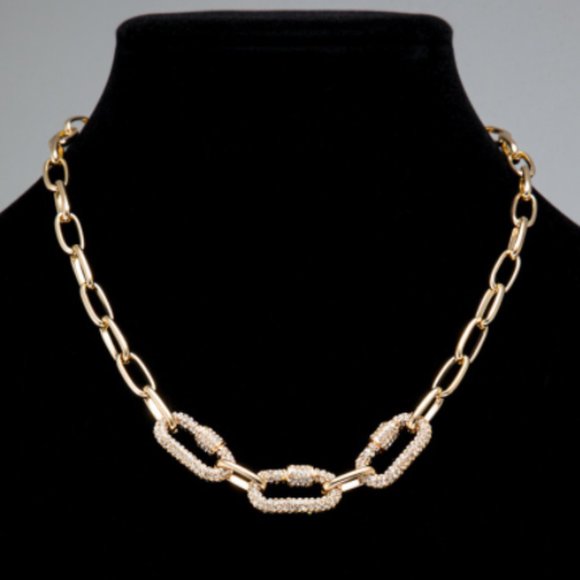 Urban Ruffle Jewelry - Pave CZ Triple Carabiner Lock Necklace